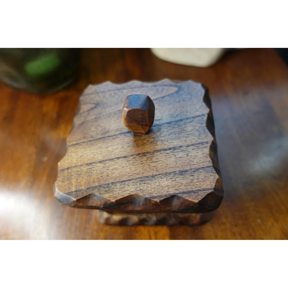 Vintage hand carved‎ trinket box with lid wooden jewelry box